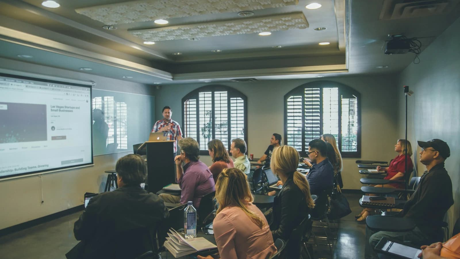 A training classroom illustrating learning and professional education.